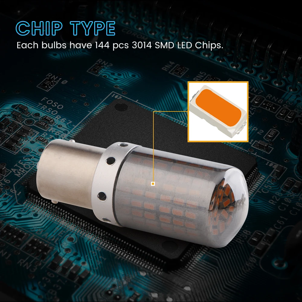 10PCS New S25 1156 BA15S P21W/BAU15S PY21W/T20 7440 W21W LED Turn Signal Light Bulb Canbus Error free No Hyper Flash Amber 144SM |