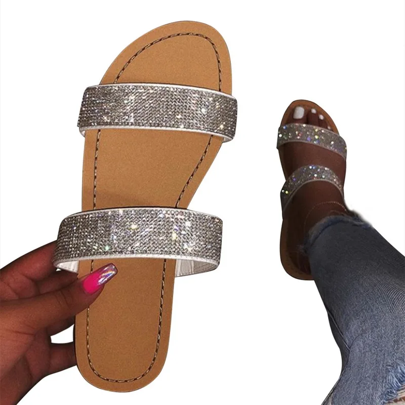 Женские сандалии с яркими стразами повседневные шлепанцы для путешествий