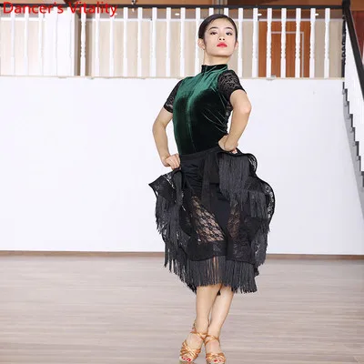Body Suit vs Skirt Взрослый Для женщин туфли для латинских танцев с блестками велюр с соединением внакрой облегающий костюм; юбка с бахромой Румба Самба Танго, ча-ча, Танцы этап конкуренции одежда - Цвет: Body Suit vs Skirt