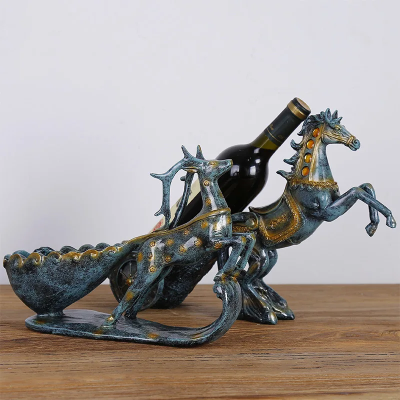 

Resin Carriage Wine Rack Decoration Shelf European Home Wine Bottle Holder Figurine Animal Ornament Craft Restaurant DisplayRack
