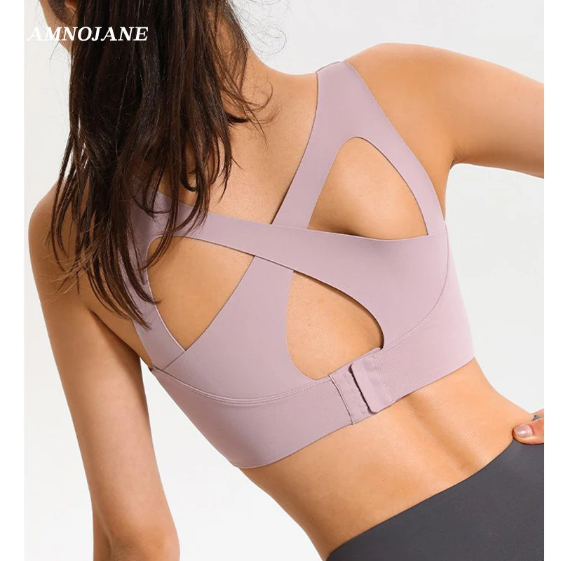 

Women Sport Bra Fitness Top Breathable Bralette Push Up Seamless Sports Bra High Impact Cross Back Brassiere Sexy Pink Underwear
