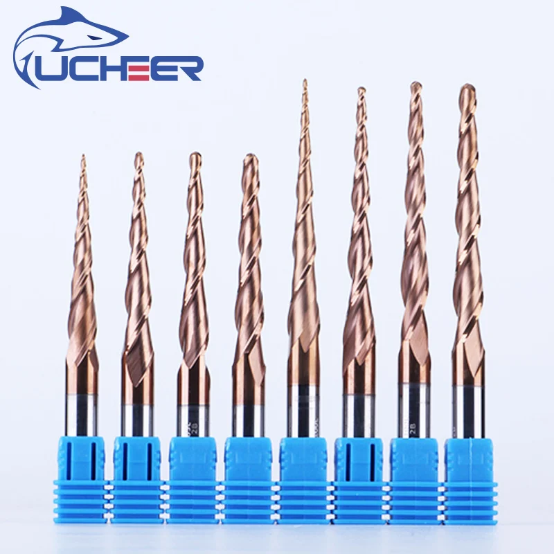 UCHEER 1 шт. 4 мм 6 мм со скошенным шариковым наконечником Концевая мельница Вольфрам прочные, покрытые карбоном конус cnc фрезерные деревообрабатывающие станки Гравировальный Бит