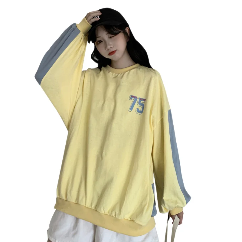 Женская толстовка оверсайз с буквенным принтом пуловер круглым вырезом и