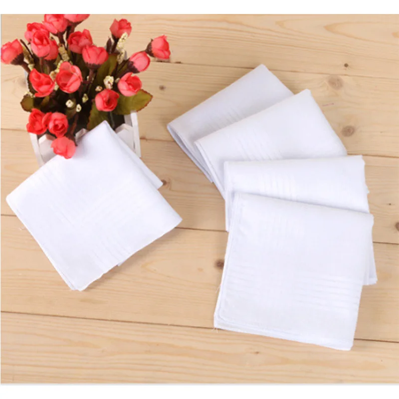 1pc Cotton Pocket Square White Solid Handkerchief Chest Towel Prom Holiday Party Suit Hankie Vintage Gift Hankies Fashion