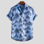 Гавайская рубашка мужская с принтом пальмовых листьев, Повседневная пляжная блузка с коротким рукавом, топ, весна-лето