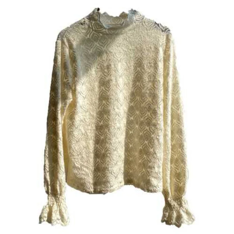 

2021 Korean Sweet Lace Shirt Spliced Stand Flare Sleeve Black Long Sleeve Plus Size Clothing for Women Tops Blusas Female 1010
