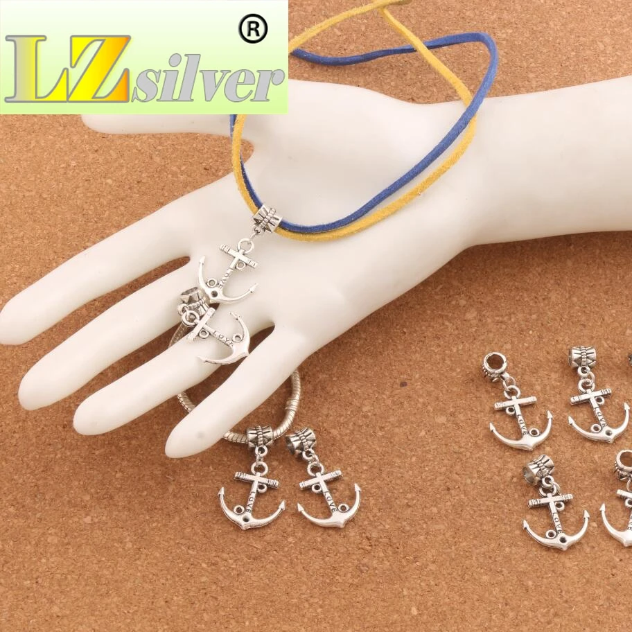 100PCS Zinc Alloy Love Anchor Charm Beads Big Hole Bead Dangle Fit European Bracelets B002 19x32mm