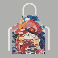 lucky cat cotton and linen aprons for men cooking baking accessories korean kitchen supplies chef cute womens kitchen aprons
