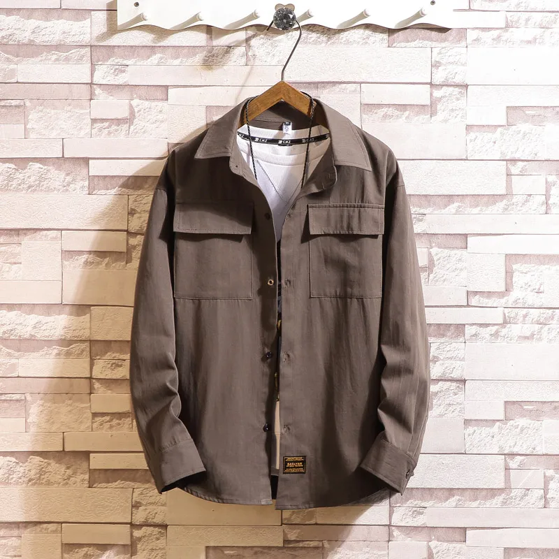 Мужская свободная рубашка с длинными рукавами Повседневная рубашка-карго