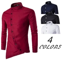 2020 spring summer new mens slant placket long sleeve slim fit shirt blusa masculina clothing red dress chemise longue