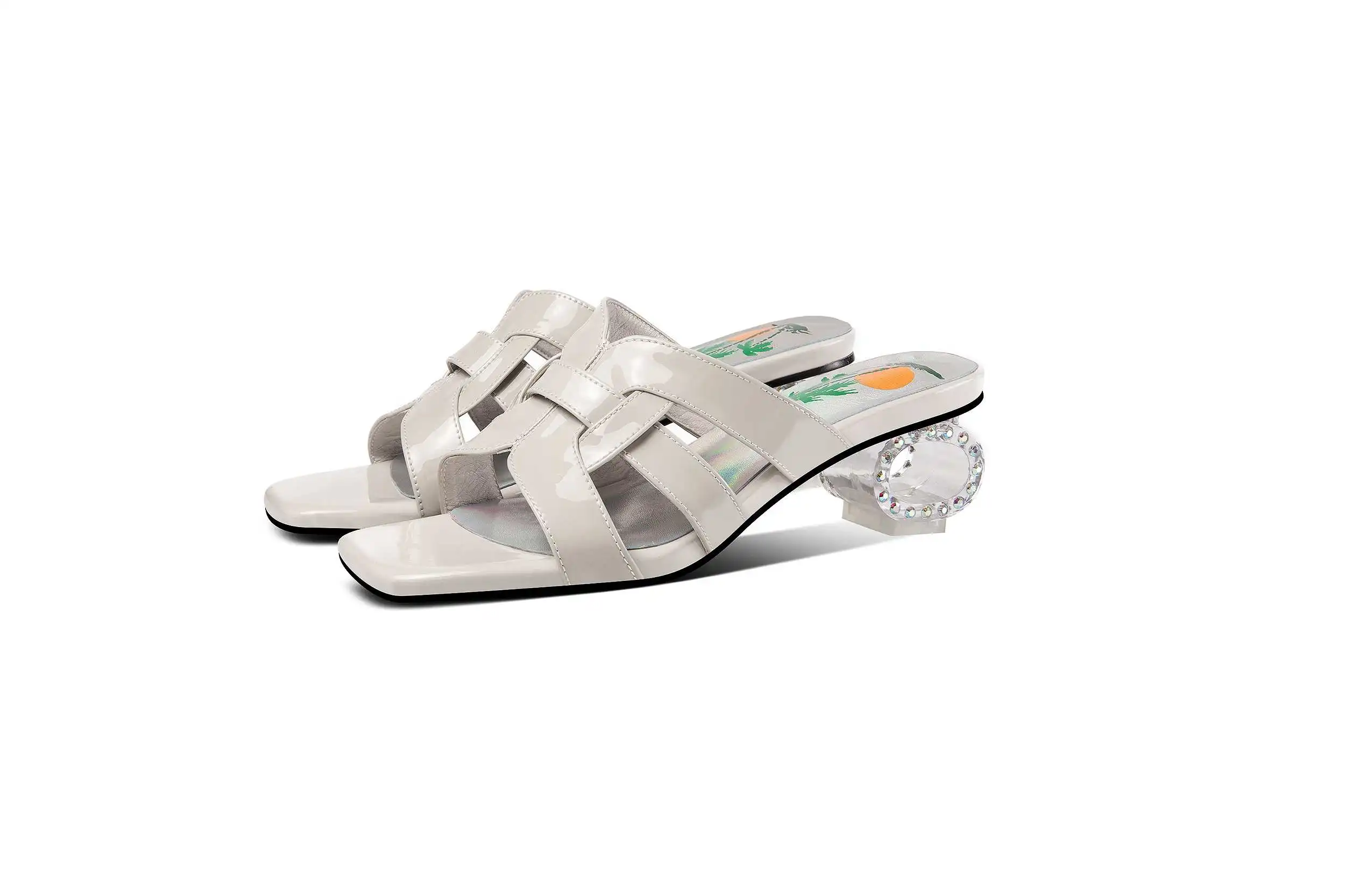 

Krazing pot new plus size cow leather open toe med heel crystal heel high street fashion high quality slip on sandals women L38