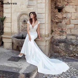 Smileven Beach Mermaid Wedding Dress 2020 Boho Appliques Romantic Buttons Vestido De Noiva Sweep Train Bridal Gowns