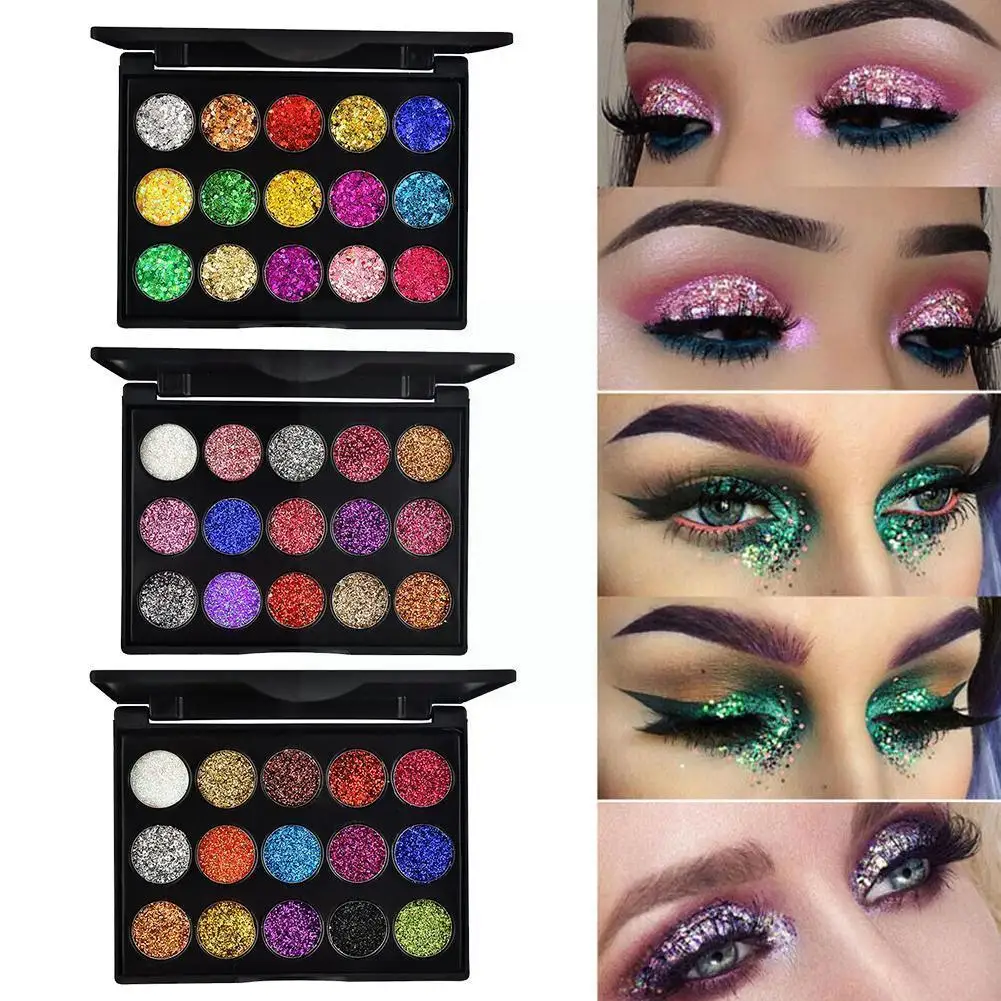 

15 Color Eyeshadow Diamond Glitter Eye Shadow Pallete Makeup Professional High Lasting Shadow Eye Gloss Shimmer Eye Waterpr Q6a5