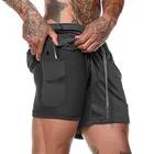Шорты мужские спортивные 2 в 1, Джоггеры для спортзала, фитнеса, бодибилдинга, тренировок, быстросохнущие пляжные шорты, летние мужские шорты для бега