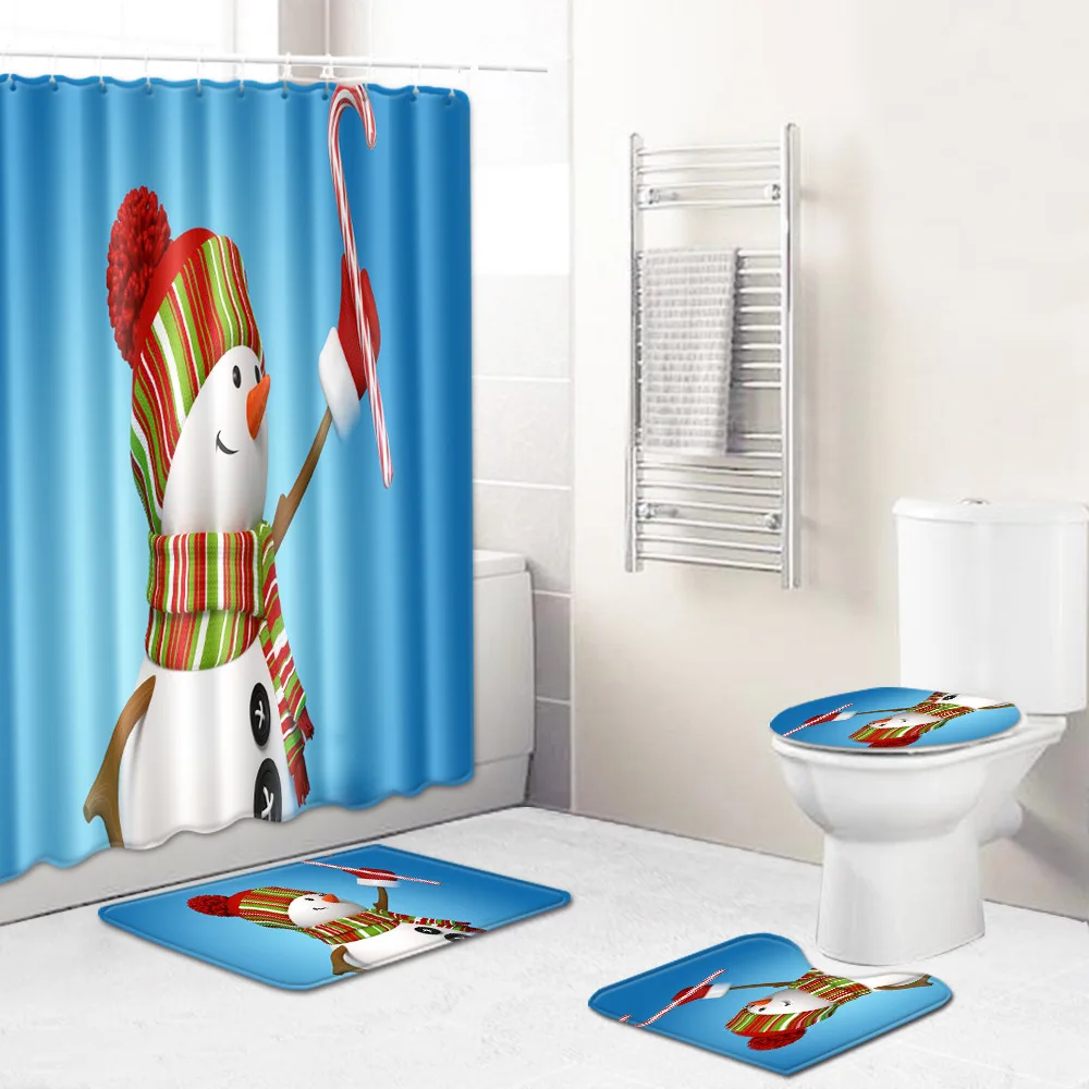 Zeegle Рождество шторы для ванной или душа стирающийся коврик набор абсорбирующий