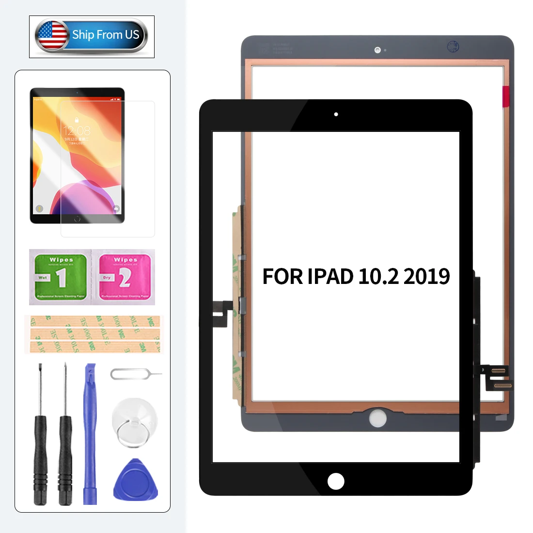 For iPad 2019 10.2 Touch Screen For iPad 7 iPad7 Screen Digitizer Glass Sensor Touchscreen For iPad 10.2 Panel A2197 A2198 A2200