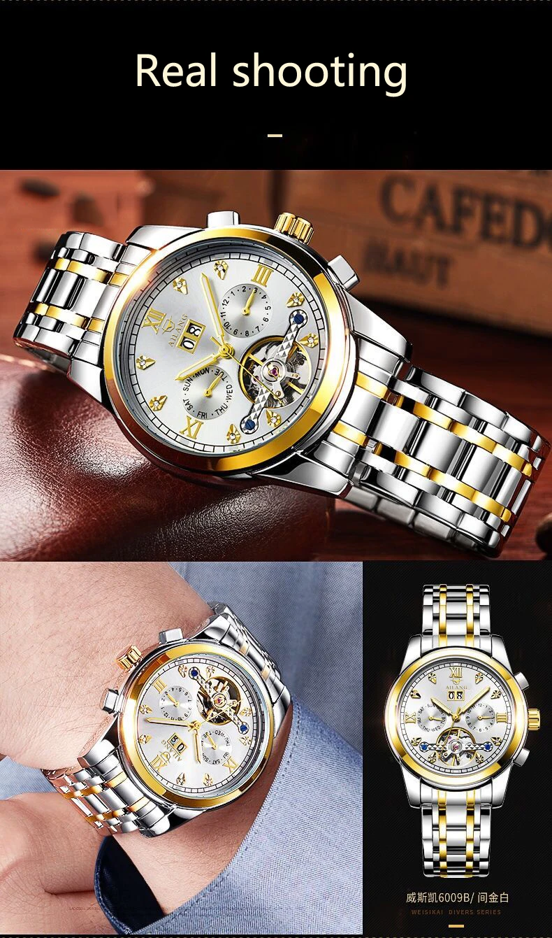 AILANG часы мужские люксовый бренд из нержавеющей стали Tourbillon несколько функций водонепроницаемые механические мужские часы