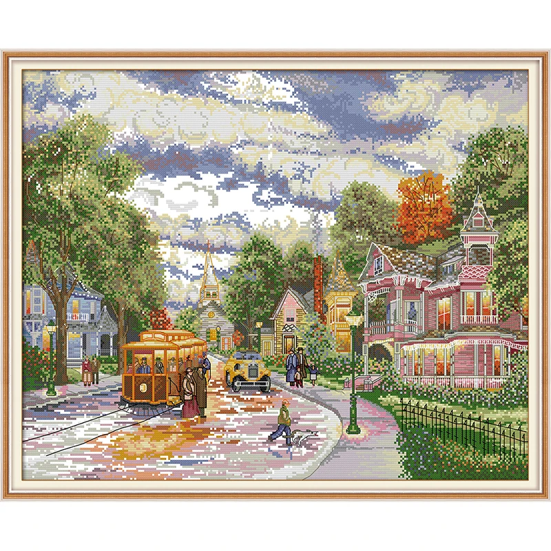 

Joy Sunday Town Evening Chinese Cross Stitch Kits Ecological Cotton Clear Printed 14CT 11CT DIY Gift Wedding Decoration For Home