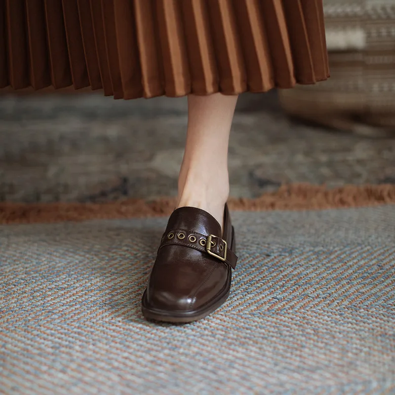 

FEDONAS Round Toe Shoes Woman Heels 2021 Spring Genuine Leather Chunky Heels Pumps For Women Hanged Metal Working Women Shoes