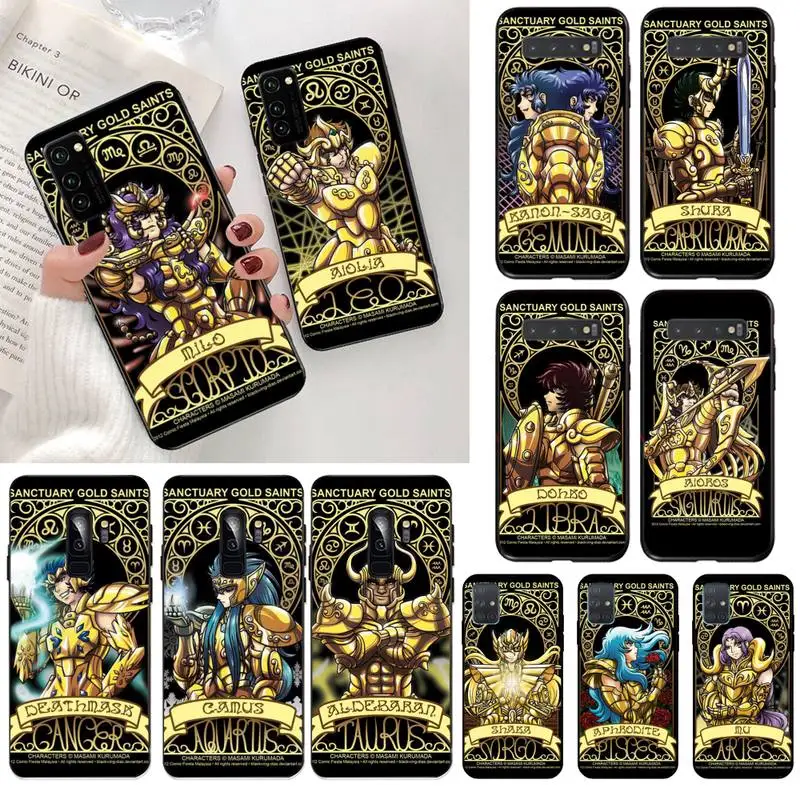 

Cartoon saint seiya gold saints card Silicone Black Phone Case for Samsung S20 plus Ultra S6 S7 edge S8 S9 plus S10 5G lite 2020