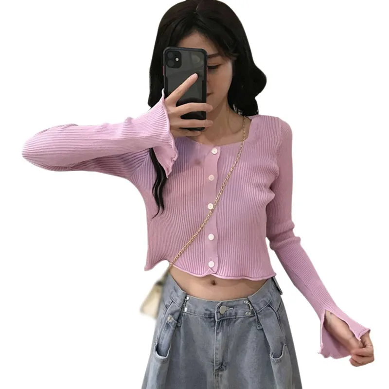 

Women Autumn Winter Solid Elegant Blue Cardigan Party Slim Knitted Sweaters Long-sleeve Buttons Cardigan Winter Base