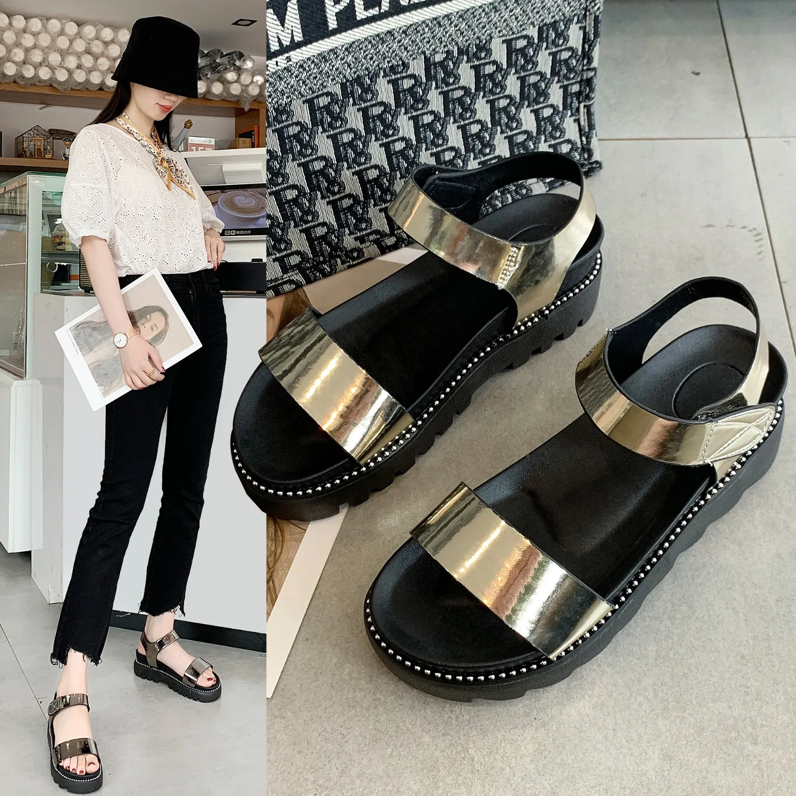 

2020 summer new female fashion wild sandals female thick bottom low-top breathable student sponge cake sandals Z872