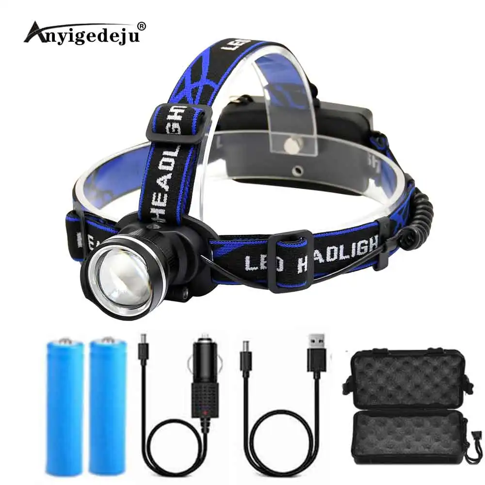 

ANYIGEDEJU XML T6 LED Headlamp 4-Mode Zoom Headlight Rechargeable USB Head Torch Camping Hunting Frontal Lantern 18650 Battery