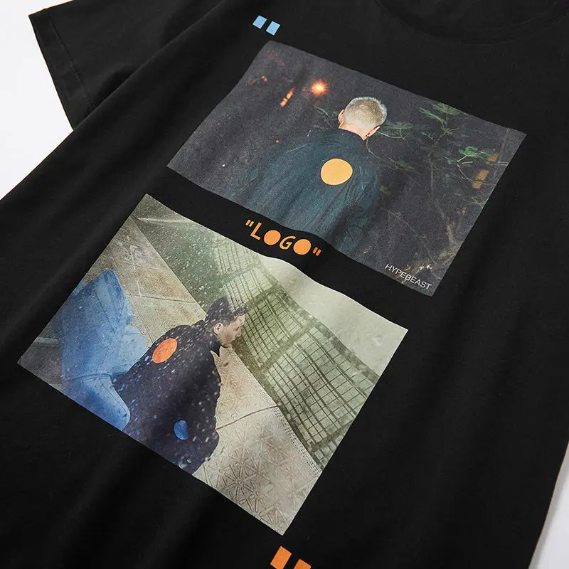 

Men's short sleeve T-shirt summer Hong Kong style character printing cotton T-shirt ins trend men's half sleeve 1275