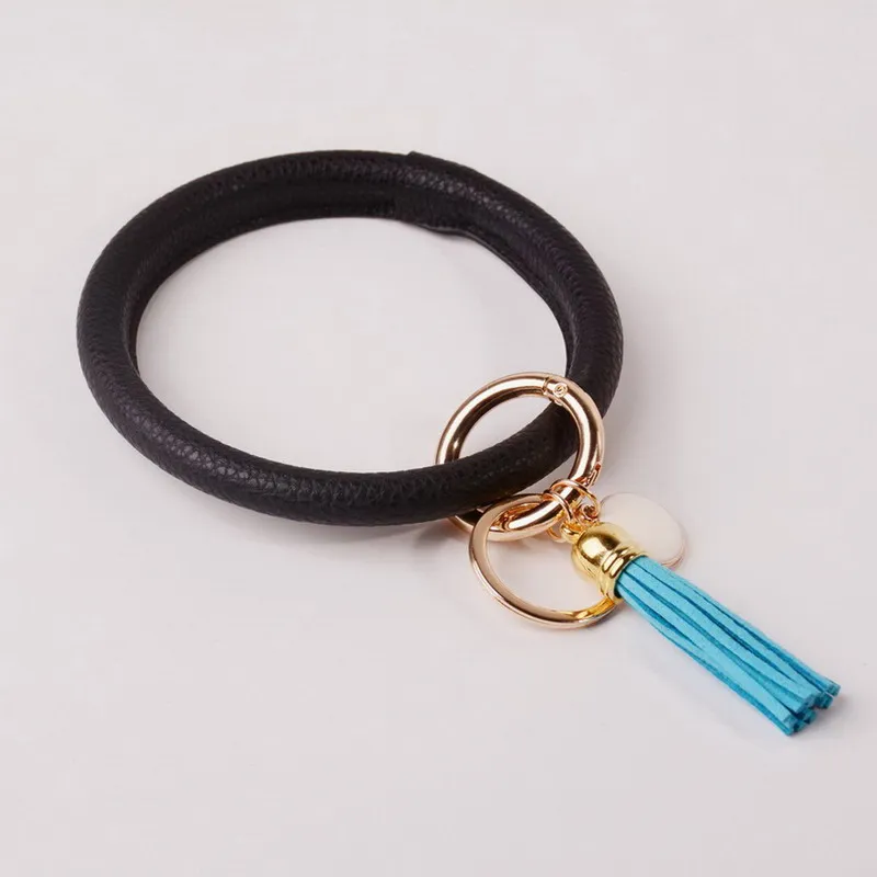 DZ0088 black Новинка от Rainbery, модный многофункциональный брелок с кисточкой, эмалированный брелок из искусственной кожи, Круглый браслет с монограммой, брелок для женщин и девушек - Цвет: DZ0088 black