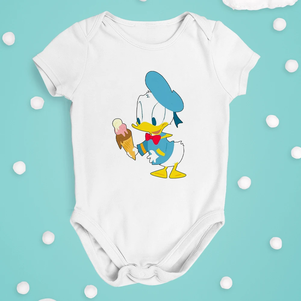 

Funny Donald Duck Newborn Romper Girl Baby Cute Short Sleeve Boy Bottoms White O-neck Ropa bebe Disney Toddler Bodysuit