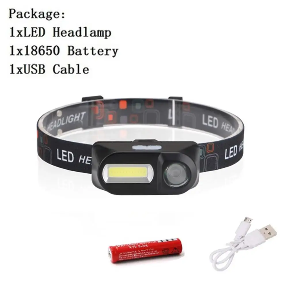 with battery Светодиодный налобный фонарь наружный портативный налобный фонарь Usb Перезаряжаемый 6 режимов супер яркий 18650 Кемпинг ночная рыбалка аварийные огни - Испускаемый цвет: with battery