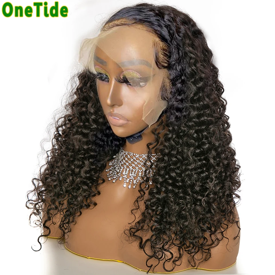 13X4X1 T Part Deep Curly Lace Frontal Human Hair Wigs For Women Brazilian PrePlucked 30 Inch Afro Kinky Curly Lace Front Wig