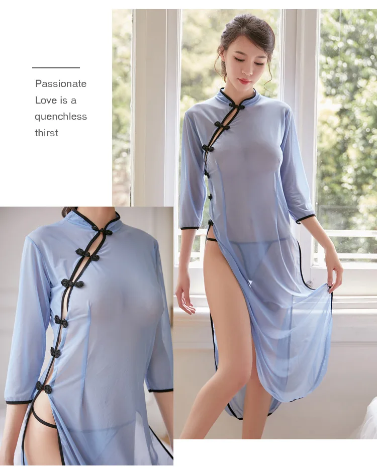 Китайское Ретро студенческое Cheongsam косплей сексуальное кружевное белье женское сексуальное эротичное ночное белье прозрачная сексуальная женская одежда