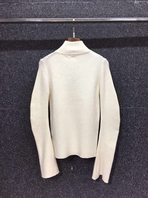 

2020 autumn and winter new women's irregular chain stitching high collar solid color long-sleeved sweater 1025