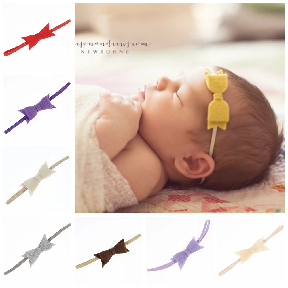 

5pcs/lot Lovely Baby Girls Non-woven Fabric Bows Headband Solid Color Bowknot Elastic Hair Bands Newborn Clothing Ornaments
