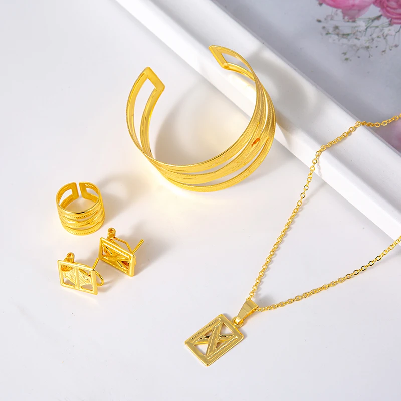 Ювелирные наборы из Дубая для женщин и девочек золотистые браслеты серьги детей