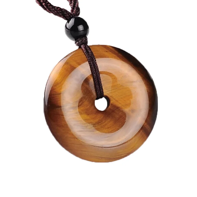 Женское ожерелье с подвеской тигровый глаз желтое круглой пряжкой подарочное