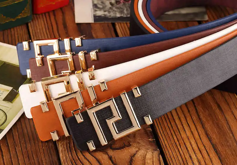 

Pattern Metal Button High Quality Smooth Buckle Mens Belts . Classic Simple Korean Version Fashion Wild Belt For Women