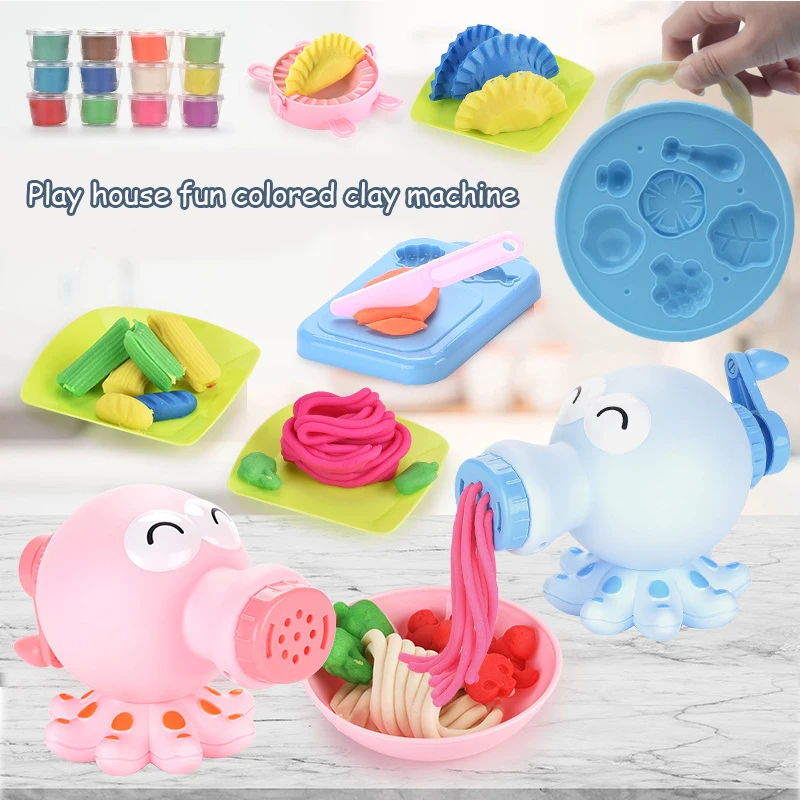 

Simulated Kitchen Toys For Children Cartoon Handmade DIY Piggy Colored Clay Noodle Machine Toy Kitchen Pretend Play Toys Sets