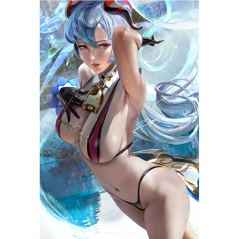 

Blue Hair Sexy Girl Ganyu Canvas Posters and Prints Custom HD Cartoon Game Characters Wall Pictures Home Decoration Paintings