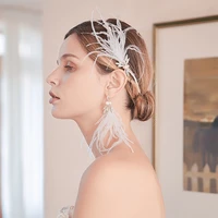 crystal headband bridal wedding white feather earrings crown hair decoration handmade pearl jewelry women tiara accessories set
