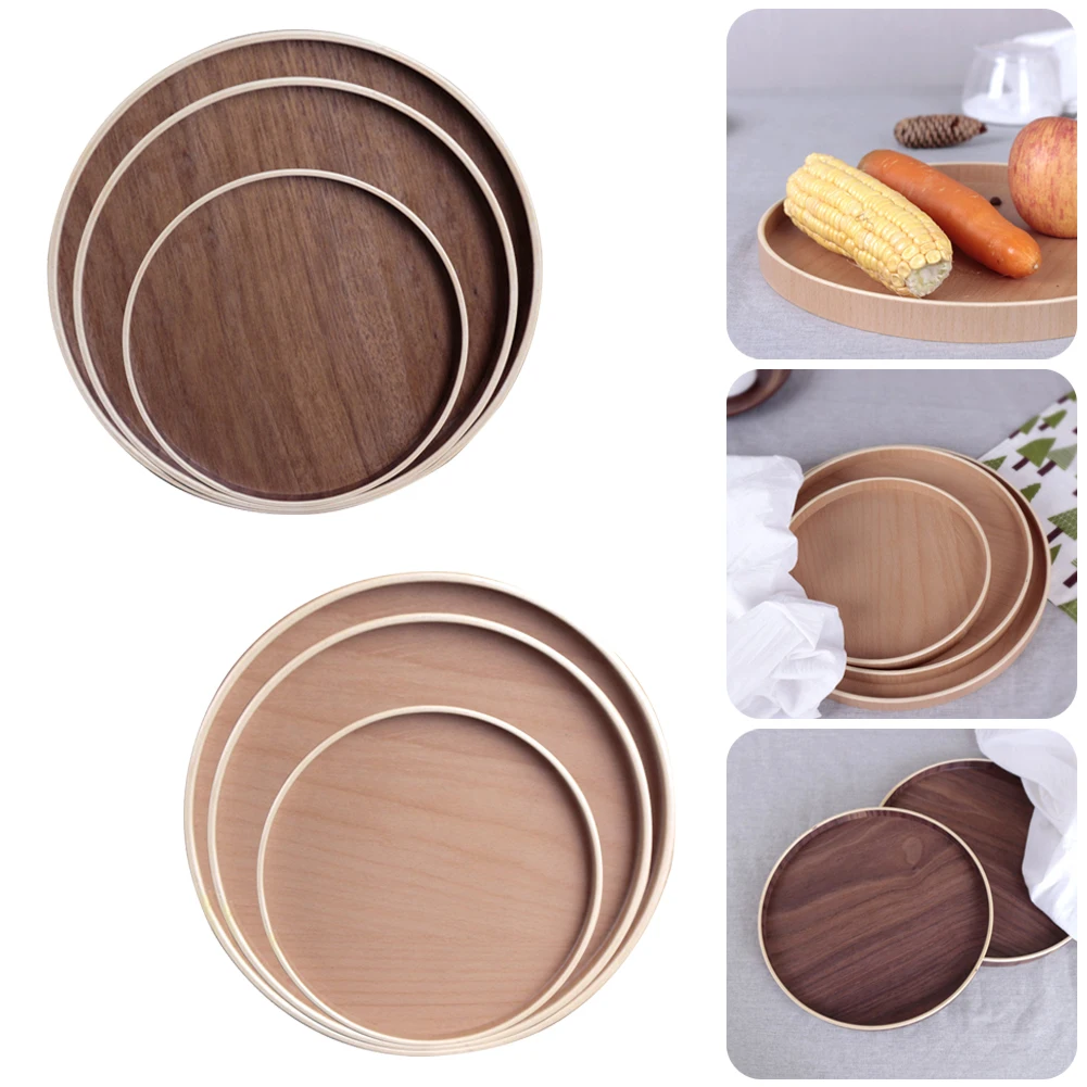 

Japanese Style Round Tray Food Serving Plate Wood Snack Deseert Plate Teaboard Natural Tea Food Server Dishes Drink Platter