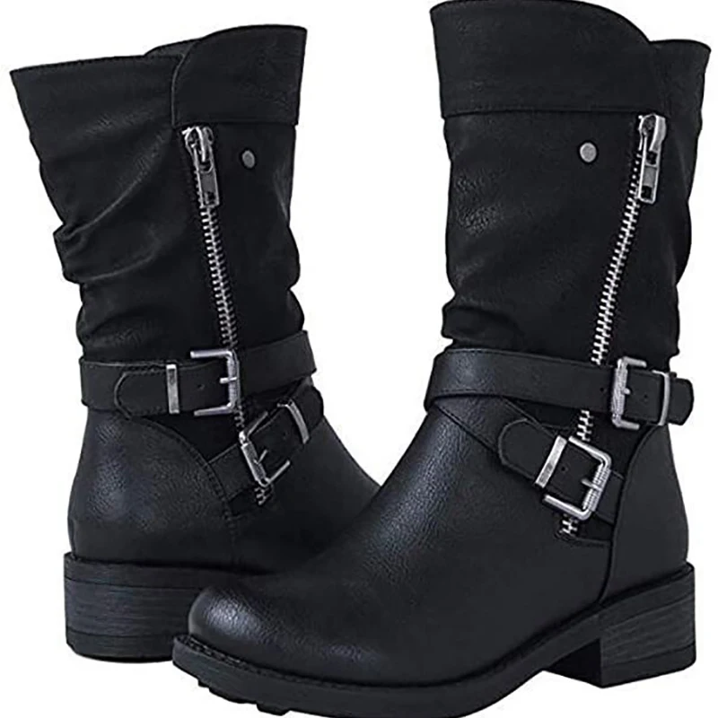 

Women's Boots Autumn And Winter New Fashion Middle Tube Double Zipper Martin Boots Plus Size European Leisure Comfort Boots