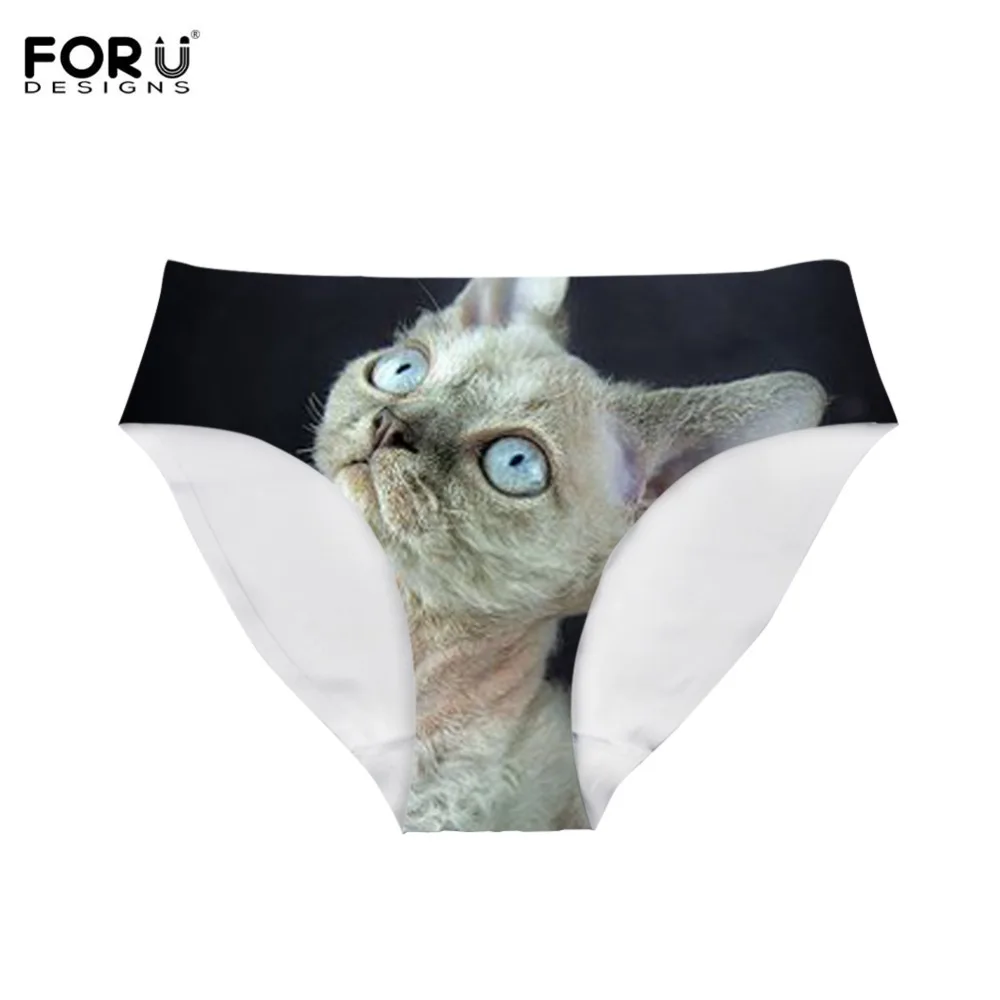 

FORUDESIGNS, 3D Животные, Сингапур, кот, принт, повседневное нижнее белье, трусики, Женские брифы, бесшовные, бесшовные, дышащие атласные трусики