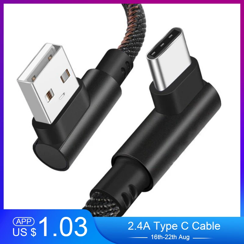 Кабель Usb type C для быстрой зарядки и передачи данных type-C 90 градусов для samsung A5 S9 Plus Xiaomi Redmi Note 7 One Plus 6 6t