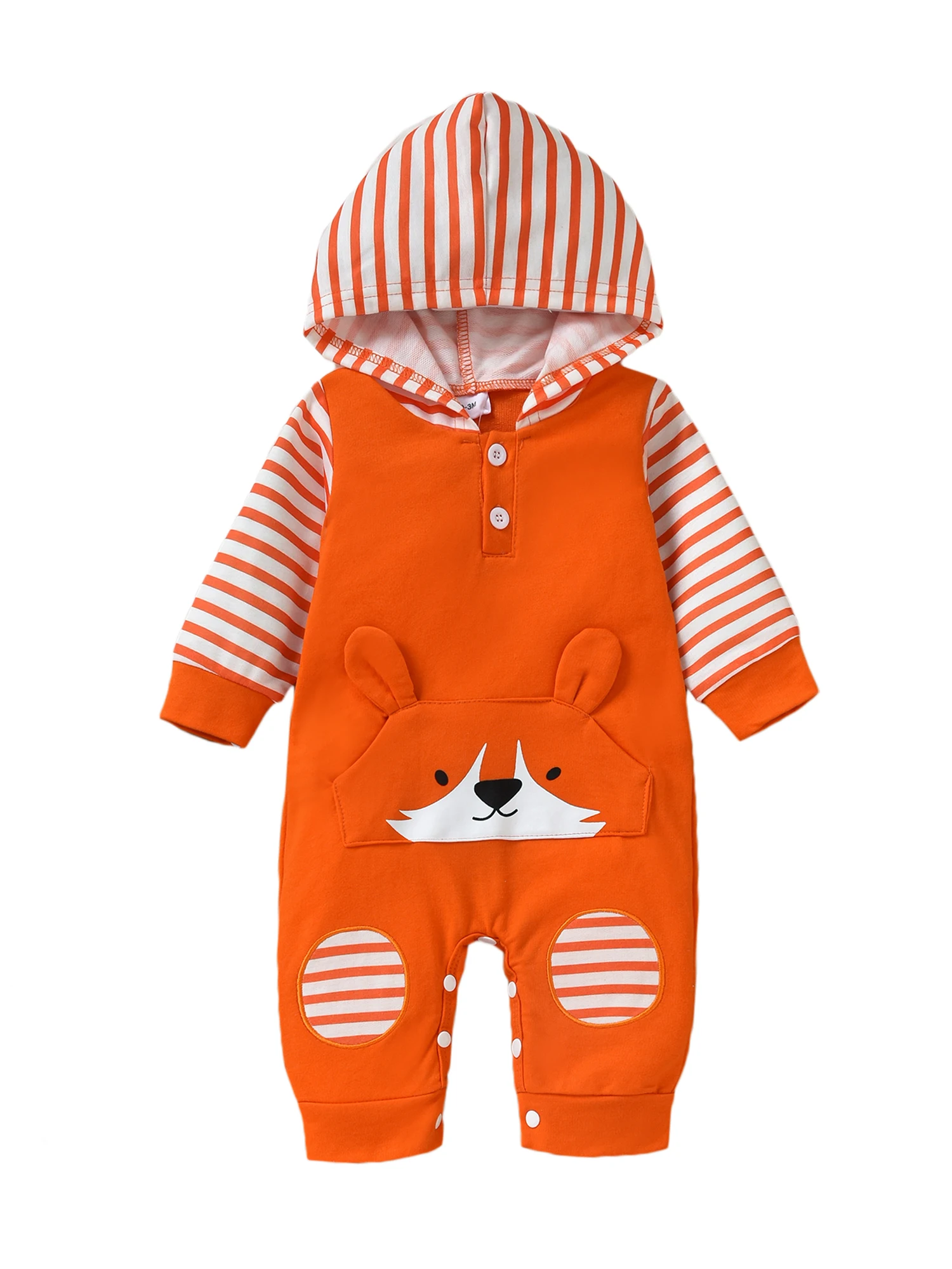 

Комбинезон для маленьких девочек и мальчиков, комбинезон с капюшоном и длинными рукавами в полоску с мультяшным принтом лисы для малышей на...