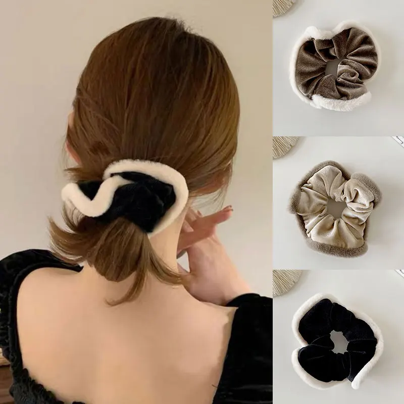 

Vintage Temperament Two-color Plush Large Intestine Hair Ring Stylish Popular Ladies Hair Rope All-match Elegant Headdress