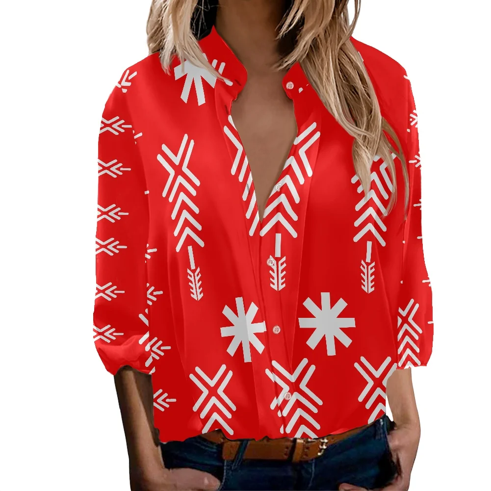 

A Row Of Buttons Chiffon Shirts Hawaiian Style Summer Polynesian Tribal Pattern Printing Long-Sleeved Lapel Travel Daily Wear