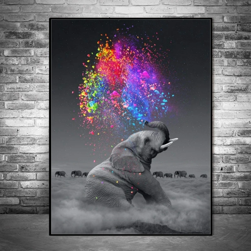 

Fantasy Elephant Wall Art Posters Animal Print on Canvas Wall Pop Art Decorative Pictures for Living Room Decor No Frame