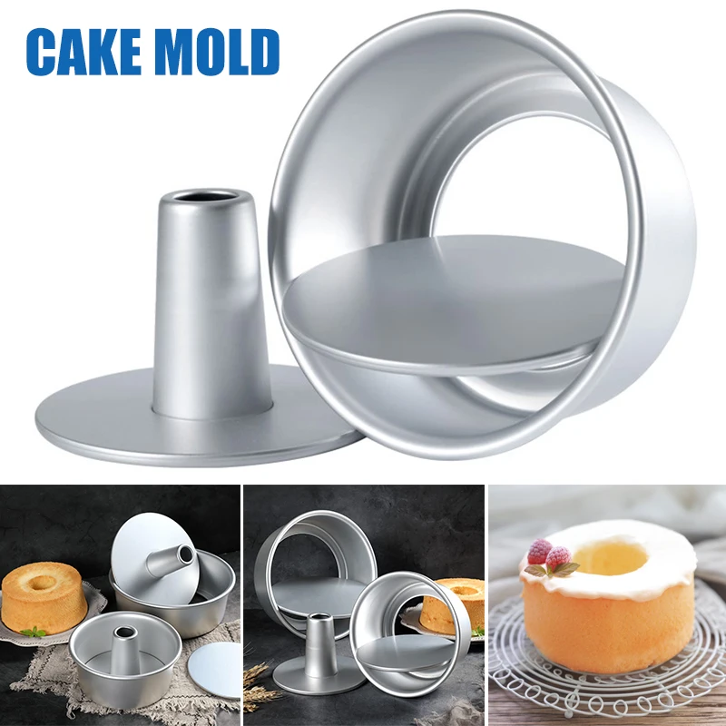 

6/8 Inch Aluminum Alloy Round Hollow Chiffon Cake Mold Food Cake Pans Baking Mould with Removable Bottom for Kitchen FA